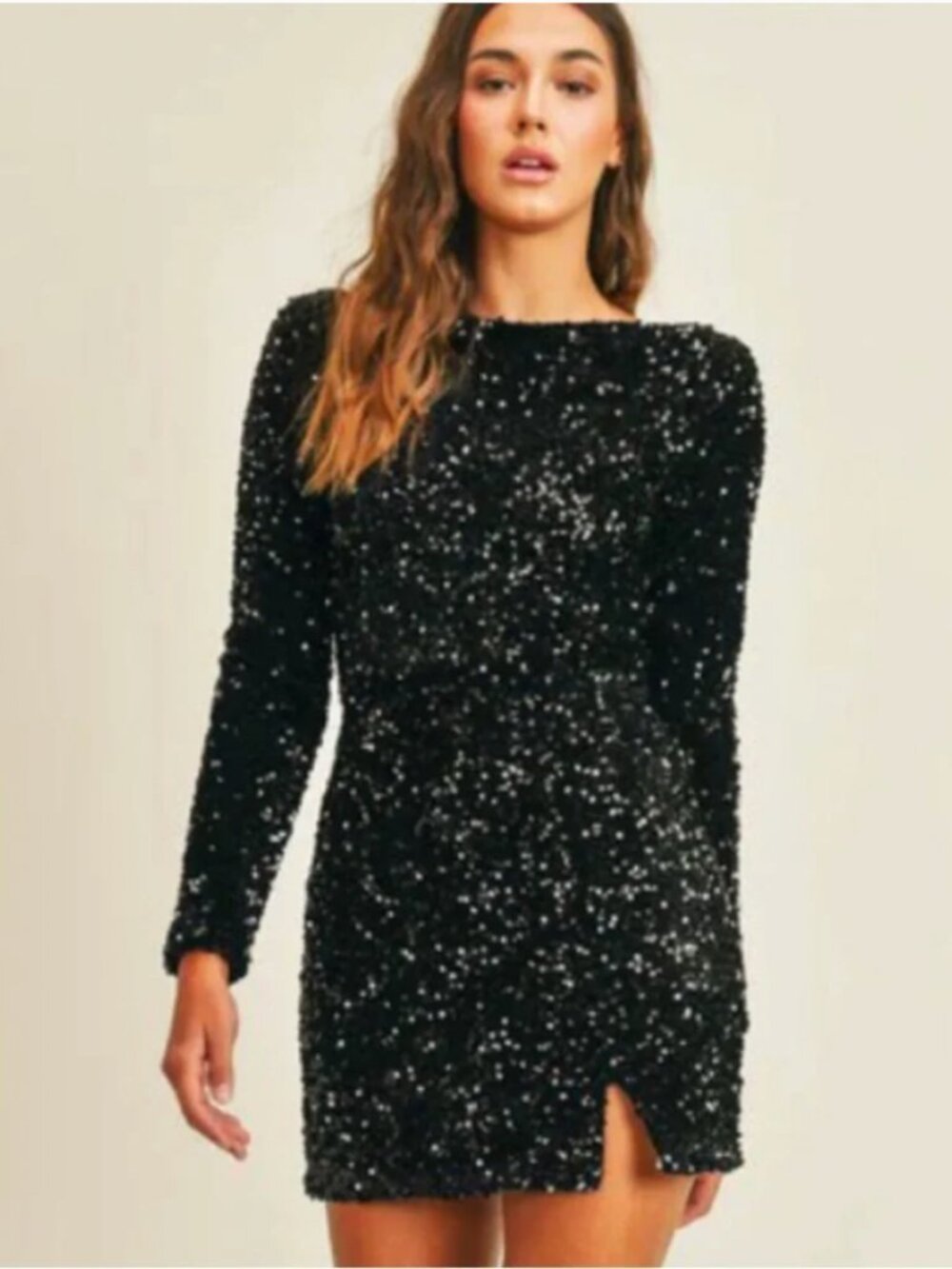 Mable Black Sequin Black Long Sleeve Dress